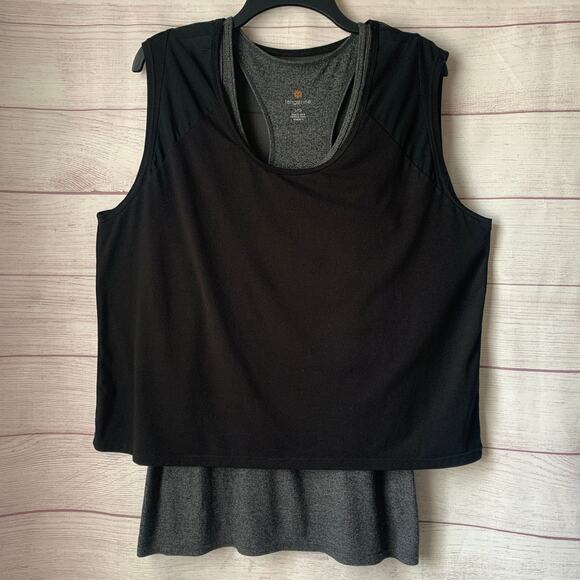 Tangerine Layered Sleeveless Top Black Gray Racerback Tank Mesh Back Size L - Picture 1 of 16